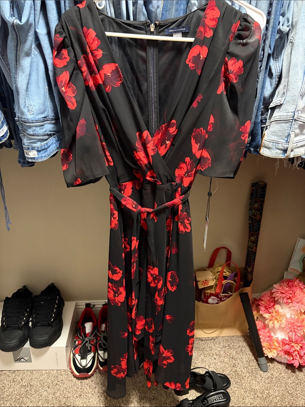 Tommy Hilfiger Black Dress with Red Floral Print
